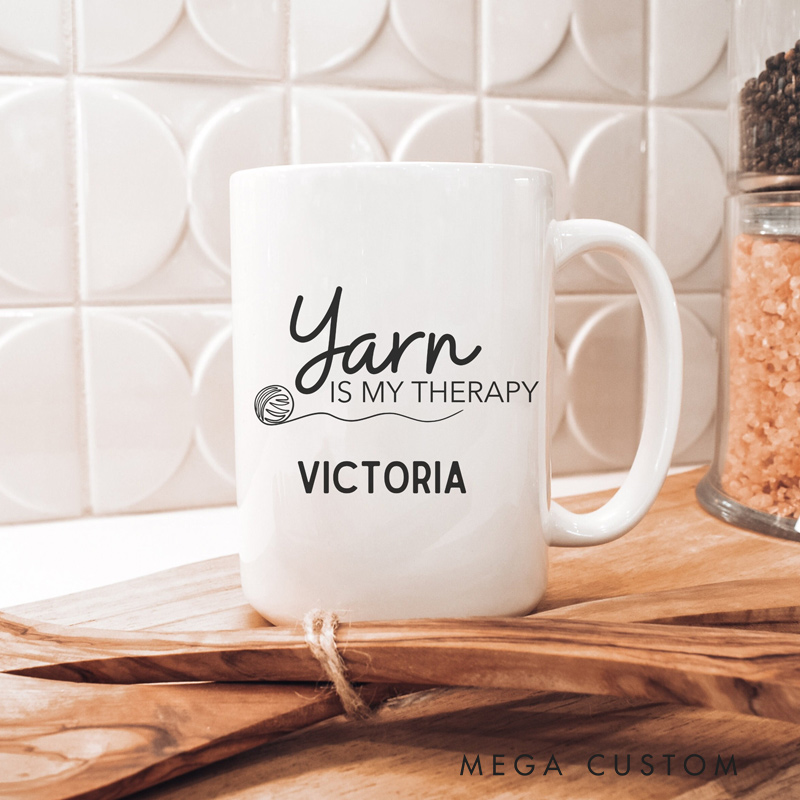 Personalized Funny Ceramic Yarn Coffee Mug Gifts for Knitting Lovers Yarn and Custom Name