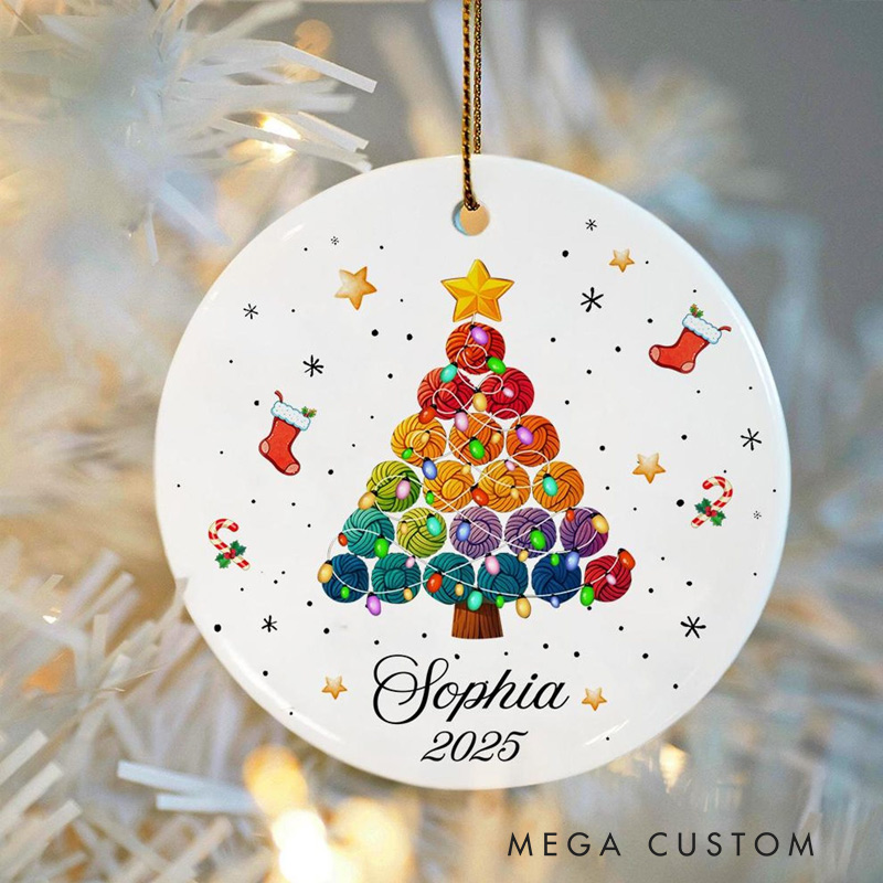 Personalized Yarn Christmas Tree Ornament Gift for Knitters