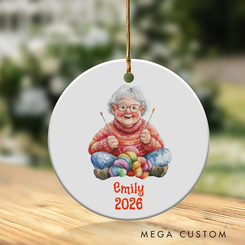 Personalized Grandma Knitting Ornament Hobby Gift for Knitter Elderly Woman Gift