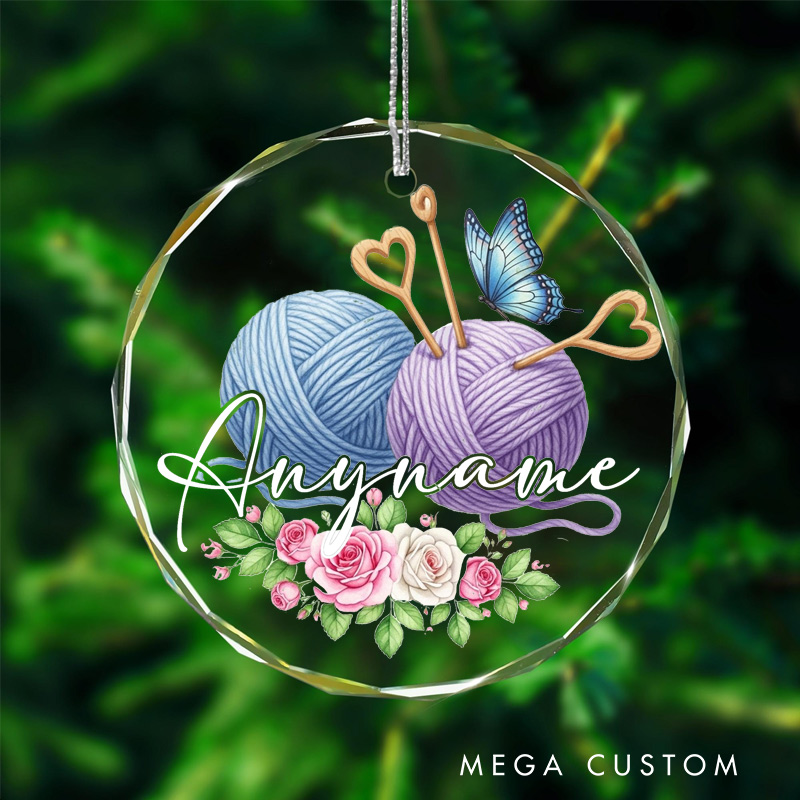 Personalized Knitting Crochet Ornament Floral Yarn Ball Gift for Knitting Lovers
