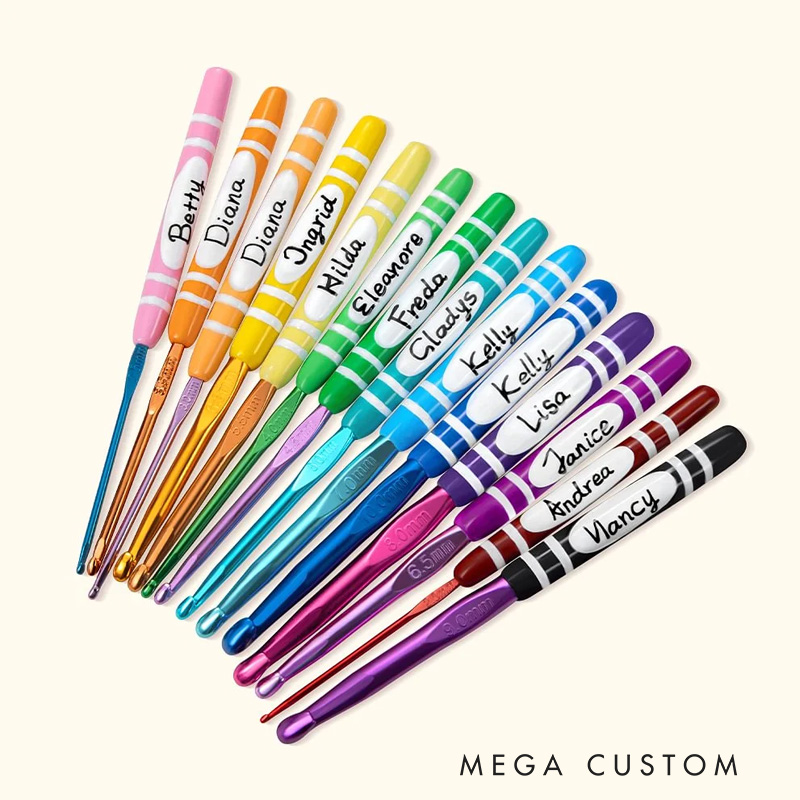 Personalized Rainbow Handmade Crochet Hook with Name Ergonomic Design Birthday Gift for Crochet Lovers