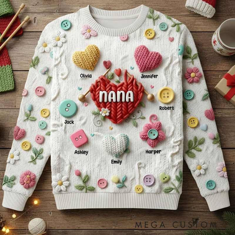 Personalizeds Ugly Sweater Grandma Knitting With Heart Sweater Gifts For Grandma & Mom