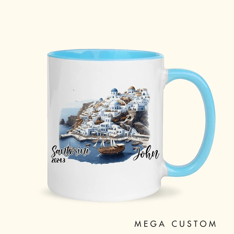 Personalized Watercolor Landmark 11oz Ceramic Mug with Name Birthday Christmas Gift for Travel Lovers
