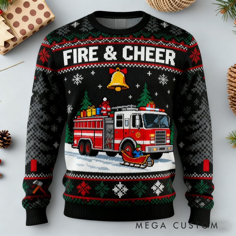 Personalized Christmas Firefighter Ugly Sweater Fireman Xmas Sweater Firefighter Ugly Christmas Sweater Fire Department Sweater For Men