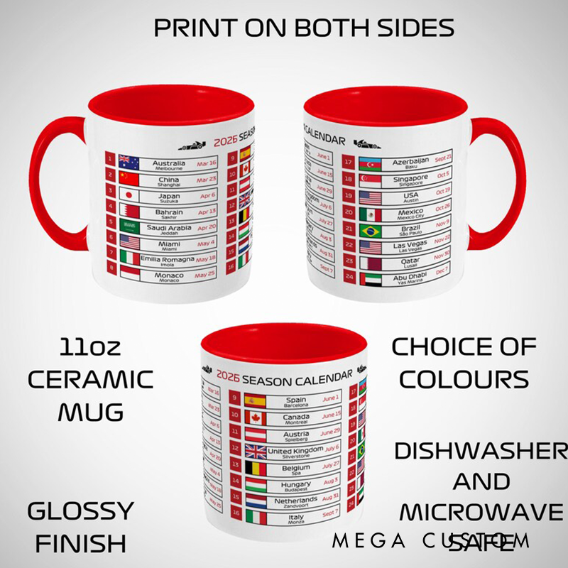 Personalized Formula 2026 Season Calendar Mug Race Car Fan Gift Racing Lover Gift Xmas Gift New Near Gift