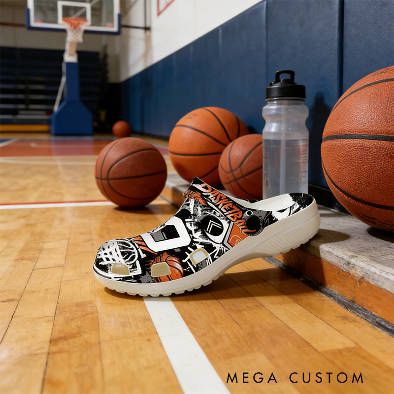 Personalized Basketball-Themed Clogs with Custom Name and Number for Sports Enthusiasts