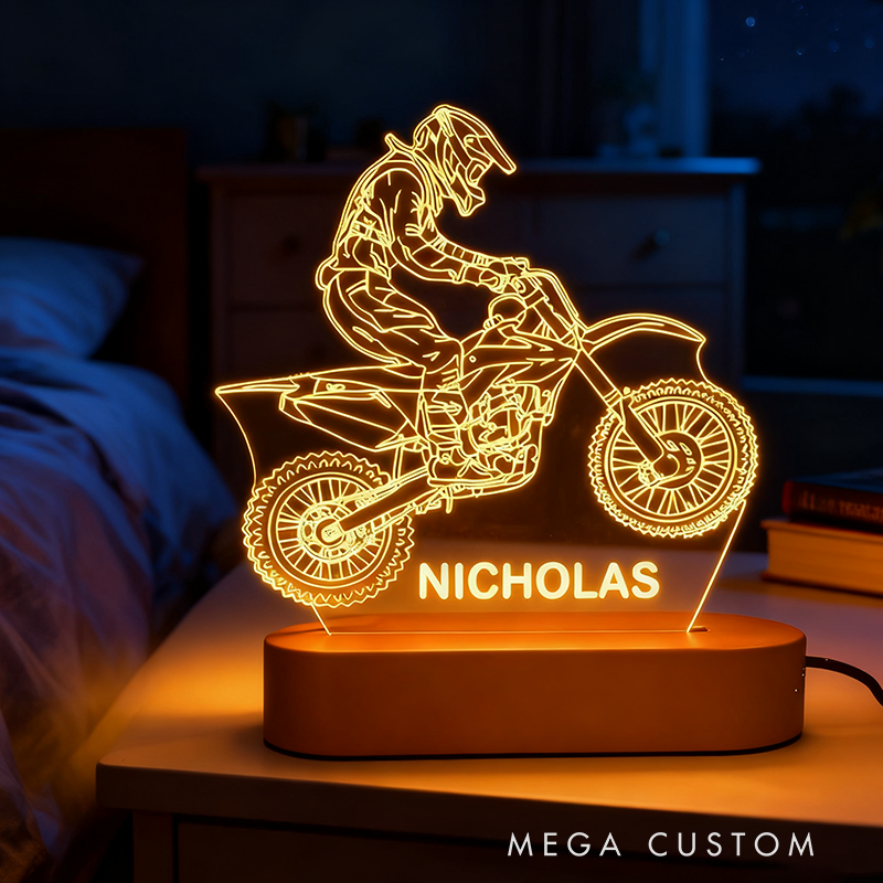 Personalized Motocross Dirt Bike Night Light Custom motocross Night Light with Name Gift for Motorcyclist