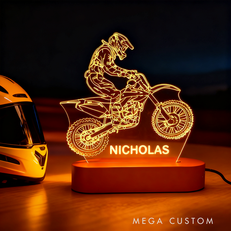 Personalized Motocross Dirt Bike Night Light Custom motocross Night Light with Name Gift for Motorcyclist