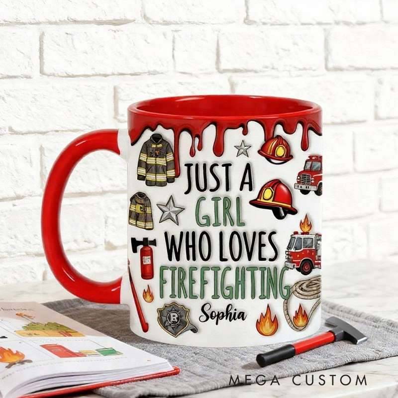 Personalized Firefighter Mugs Custom Firefighting Themed Mug for Girls