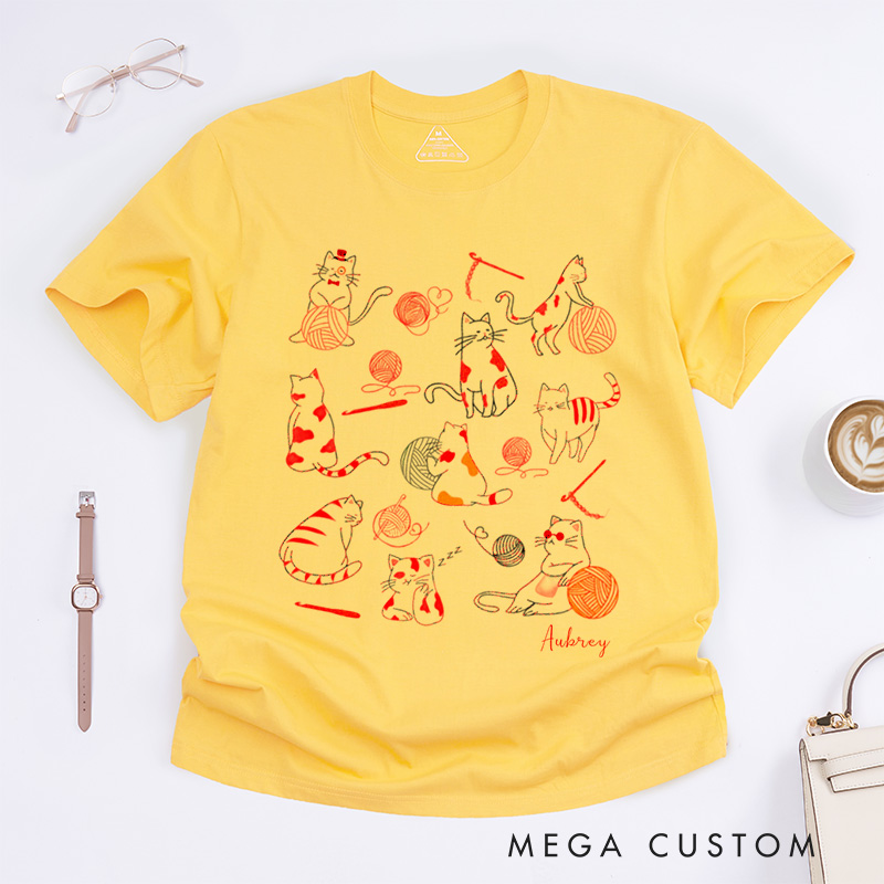 Personalized Crochet and Cats Classic T-Shirts Crochet All Day Tee Gift For Cat Lover Crochetier Funny Crochet Gift Mother‘s Day Gift Crochet Tshirt