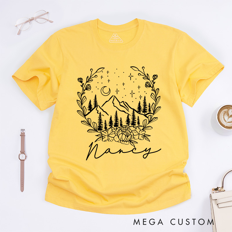 Personalized Mountain Classic T-Shirts Travel Shirt Nature T-Shirt Hiking Tee Graphic Shirts for Women Traveling Lovers