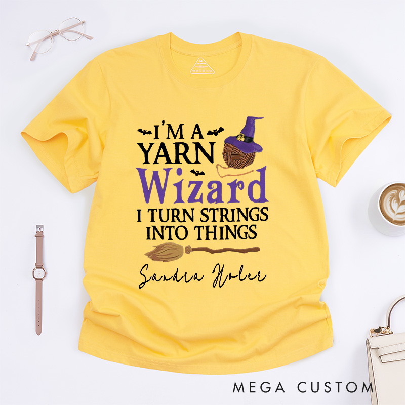 Personalized I'm a Yarn Wizard Classic T-Shirts Knit Gift Knitting Gifts Knitter Tee