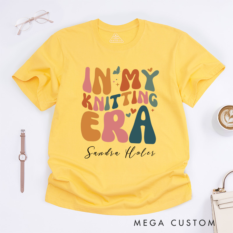 Personalized in My Knitting Era Classic T-Shirts Knitter Era Tee Retro Knitting Lover Shirt Crafter Mom Shirts