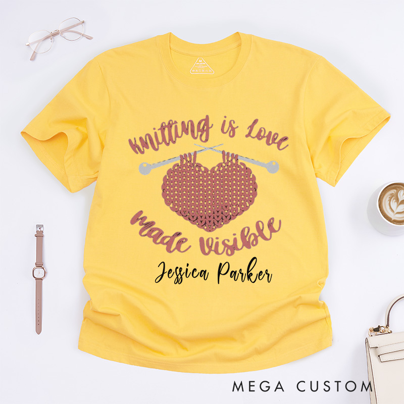 Personalized Knitting Classic T-Shirts Knitter Gift Love to Knit Custom Tee