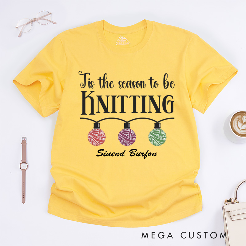 Personalized Christmas Knitting Classic T-Shirts Gift for Family Knitters Xmas Gift Shirt Knit Tee