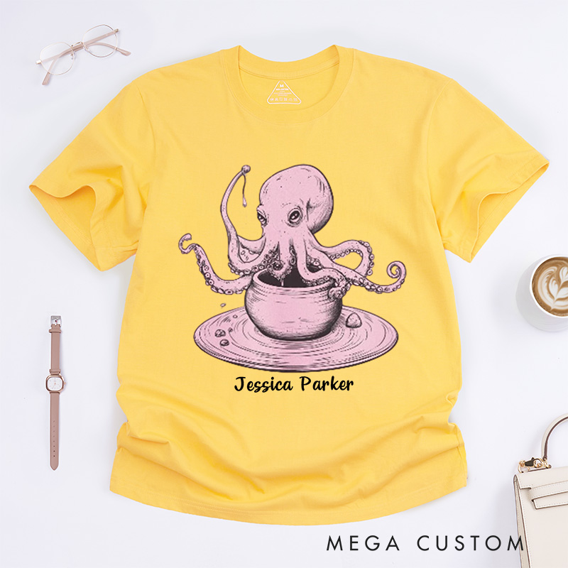 Personalized Whimsical Octopus Potter Classic T-Shirts Funny Pottery Lover Gift Unique Quirky Tee for Artists Ceramics Enthusiasts Octopus Fans