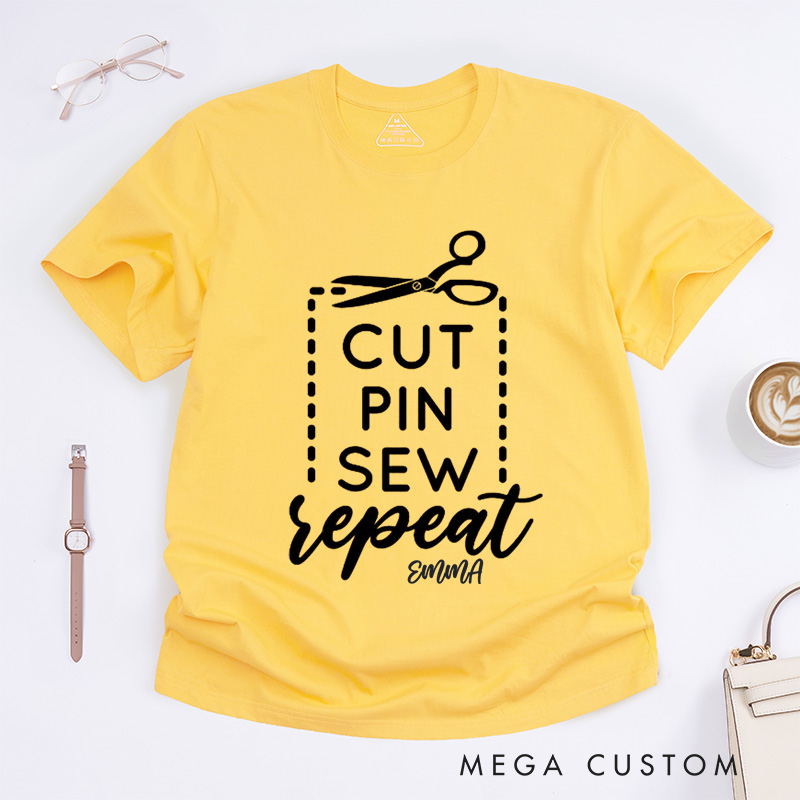Personalized Cut Pin Sew Repeat Classic T-Shirts Funny Sew Shirt Sewciopath Tee Sewing Lover Shirt Quilter Gift