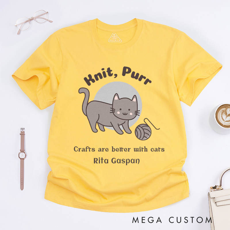 Personalized Funny Knitter Cat Classic T-Shirts Knitting T-Shirt Crafting Shirt Knitter Shirts Crafter Tee