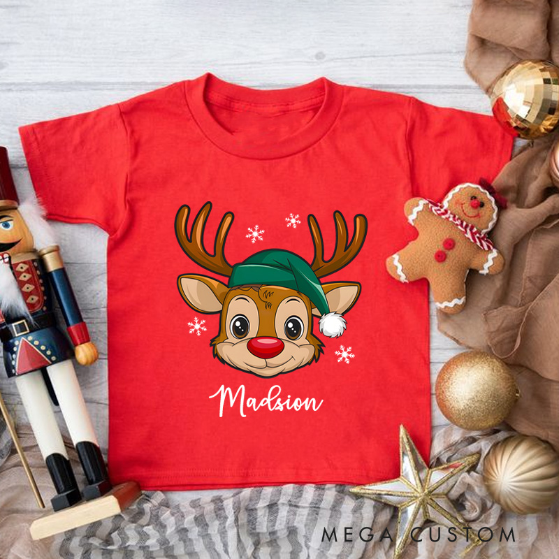 Personalized Reindeer Toddler T-Shirt Christmas Kids Gift