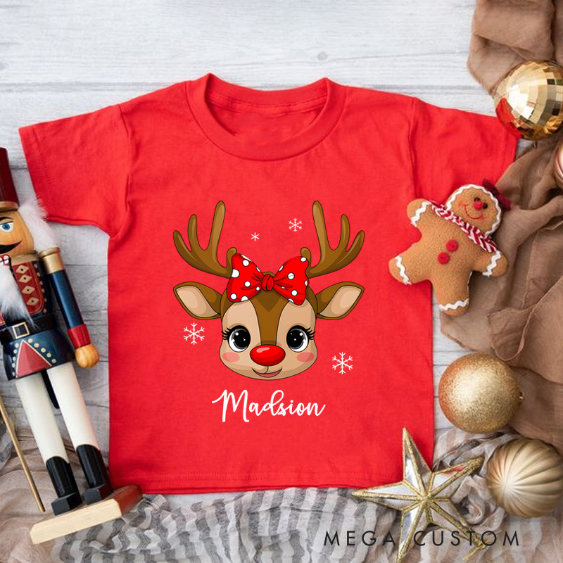 Personalized Reindeer Kids T-Shirt Christmas Kids Gift