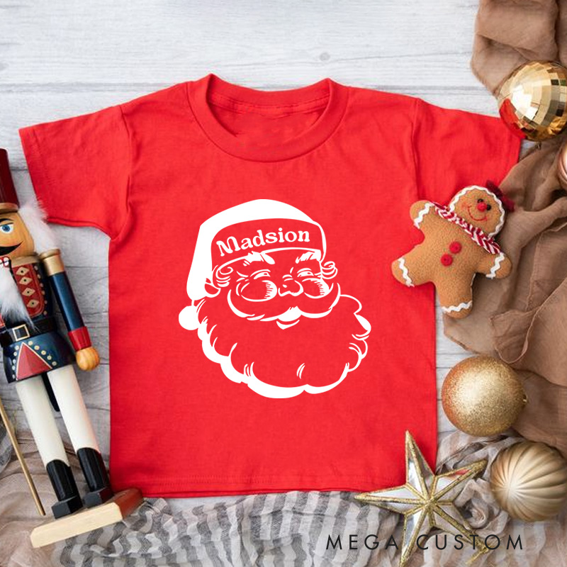 Personalized Retro Santa Kids T-Shirt Holiday Natural Toddler Tee