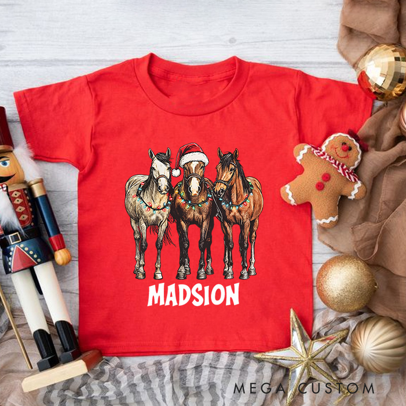 Personalized Horse Christmas Toddler T-Shirt Horse Lover Kids T-Shirt Animal Lover Kids Gift
