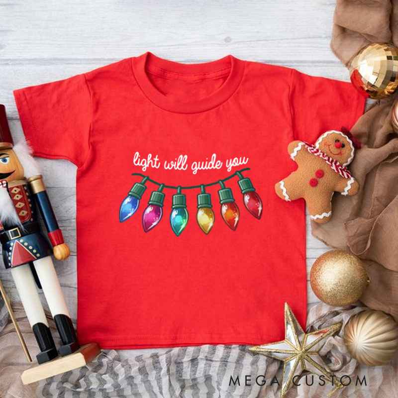 Personalized Festive String Lights with Guiding Message Christmas Kids T-Shirt