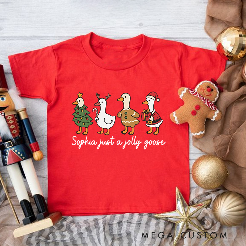 Personalized Just A Jolly Goose Kids T-Shirt Xmas Gifts