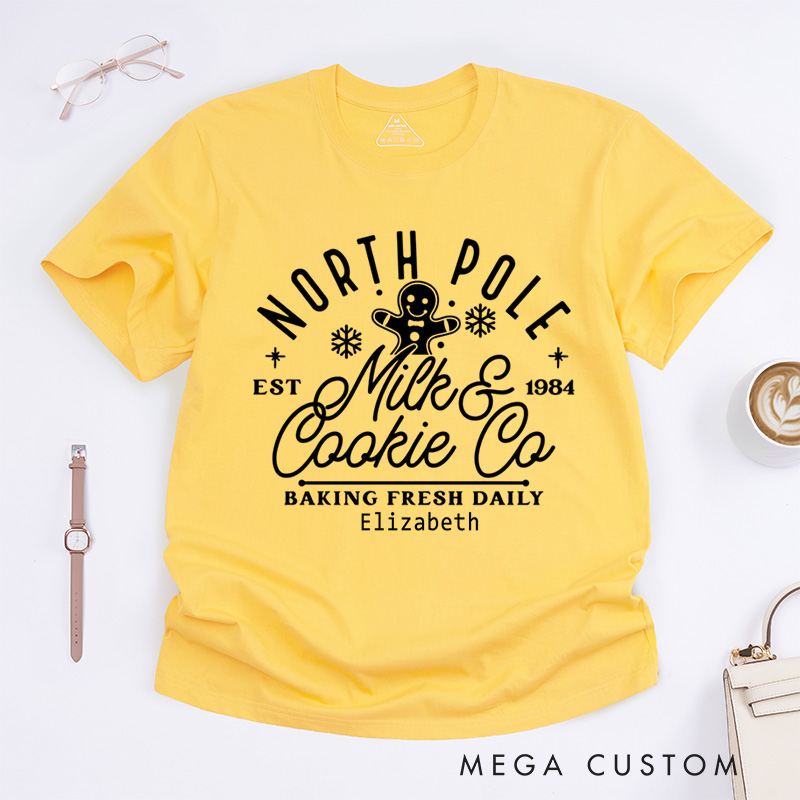 Personalized North Pole Milk and Cookie Co Classic T-Shirts Christmas Baking Christmas Cookie Shirt Gingerbread Christmas Gift