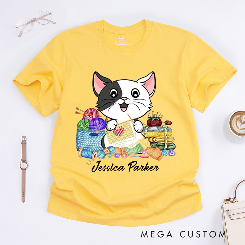 Personalized I Love Knitting And Cat Classic T-Shirts Knit Gift Knitting Gift Knitter Gift Love To Knit Love Knitting Knit Lover