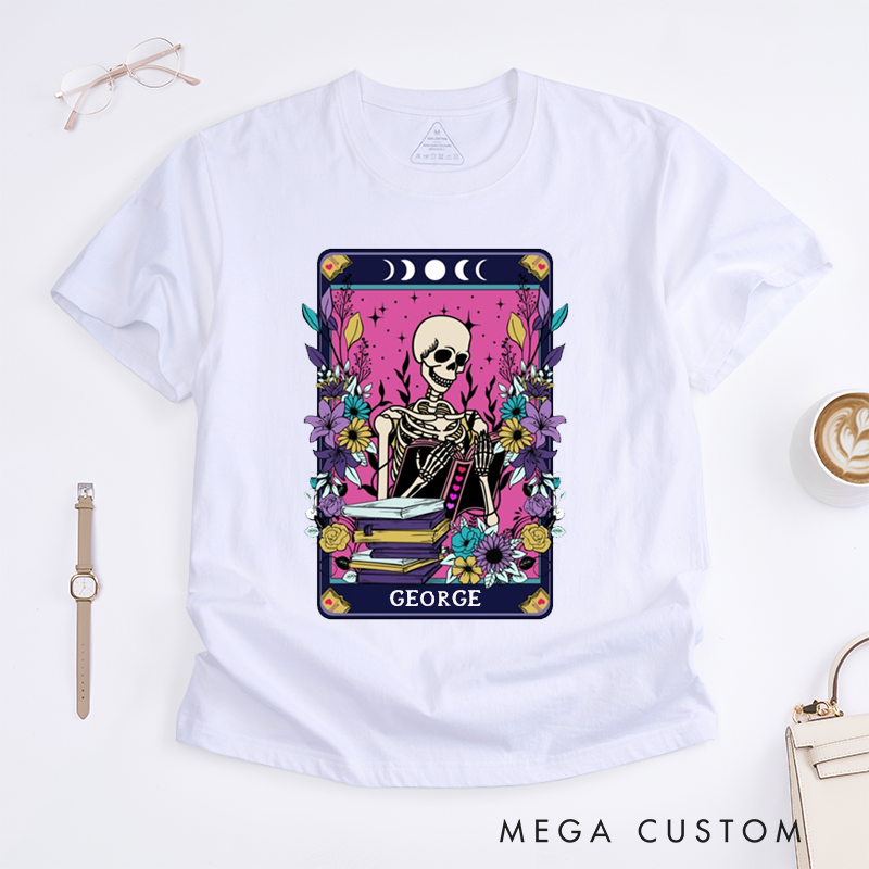 Personalized Tarot Lovers Classic T-Shirts  The Reader Skeleton  Purple Tarot Card  T-shirts Gift for Reader