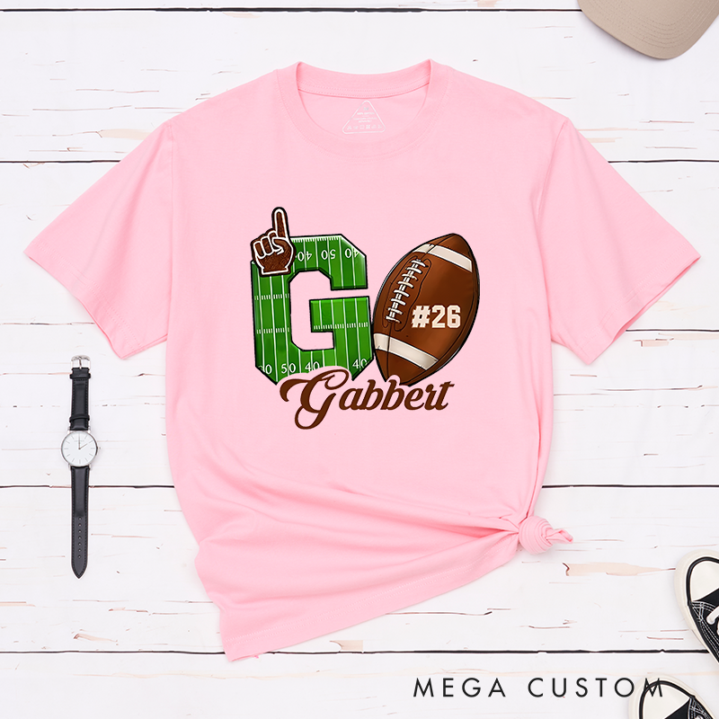 Personalized American Football and Rugby T-Shirts with Custom Team Name and Number – My Heart Is on That Field T-Shirt