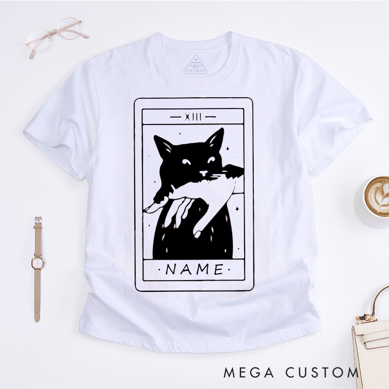 Personalized Tarot Lovers Classic T-Shirts The Death Tarot Card Black Cat Comfort Shirt Halloween Gift for Cat Lover 