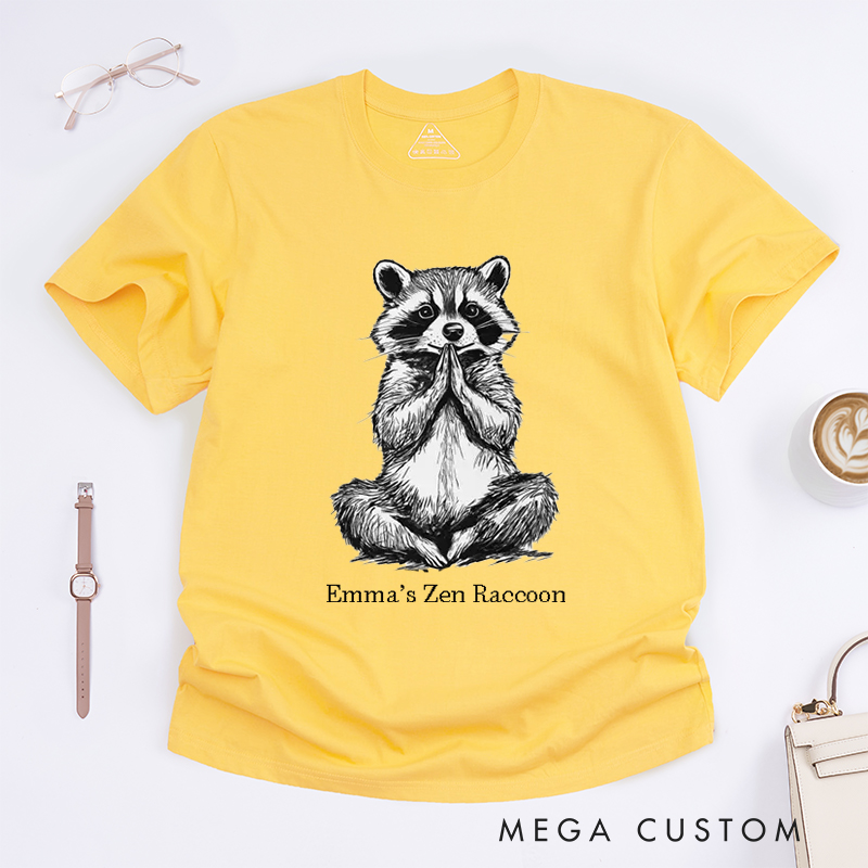 Personalized Funny Raccoon Yoga Classic T-Shirt Raccoon Yoga Pose Top Funny Yoga Tee Meditating Raccoon Shirt Yoga Gift Namaste Shirt