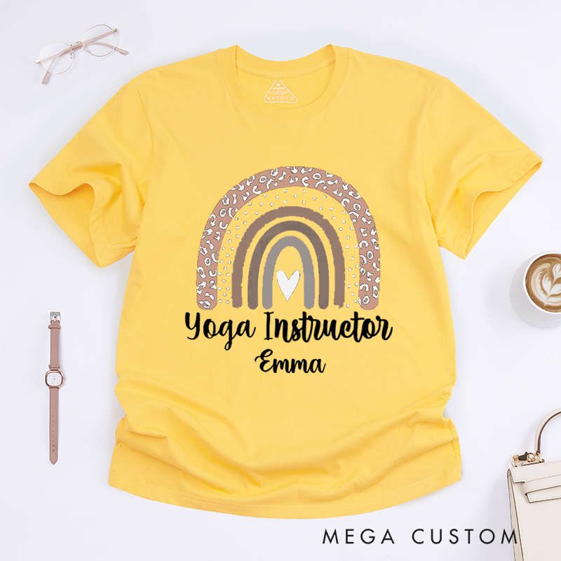 Personalized Yoga Instructor T-Shirt Yoga T-Shirts Gift Leopard Print Rainbow T-Shirt Graphic Tees Yoga Sweatshirt