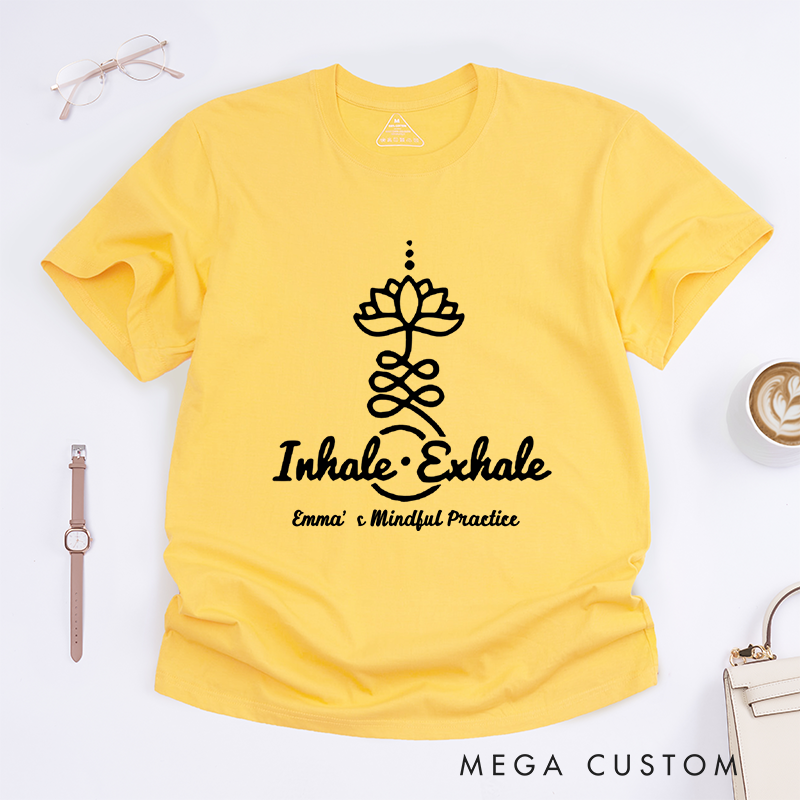 Personalized Yoga Women T-Shirt Inhale Exhale Lotus Flower Tee Loose Yoga Top for Women Yoga Lover Gift