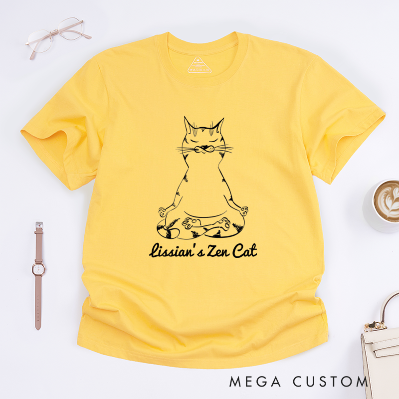 Personalized Cat Yoga Poses T-Shirt Cat Lover Gift for Her Yoga Gift for Women Yogi Gift Meditation Cat Tee