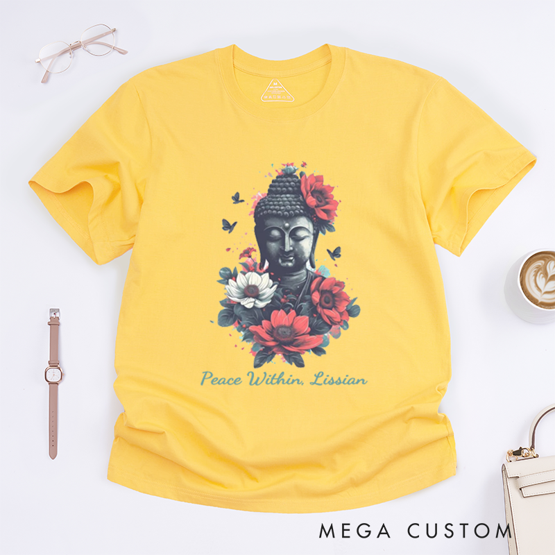 Personalized Buddha With Flowers T-Shirt Yoga T-Shirt Meditation T-Shirt Buddha T-Shirt Lotus Flower T-Shirt Gift for Her