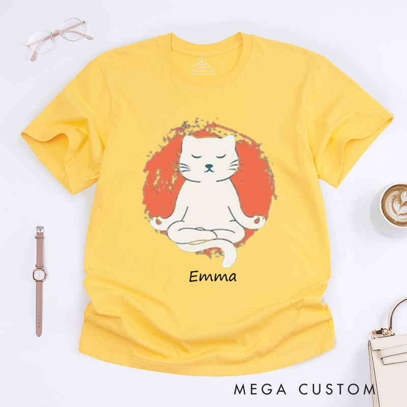 Personalized Funny Yoga Cat T-Shirt Cat Meditation T-Shirt Cute Cat Yoga T-Shirt for Cat Lovers Fun Yoga Gift