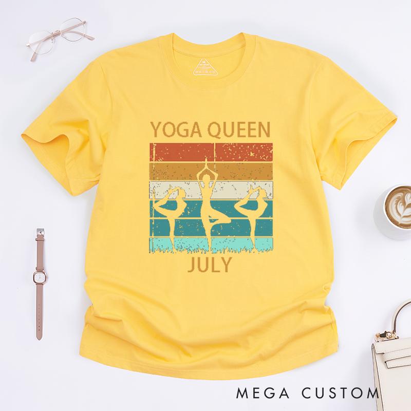 Personalized Yoga Queen Retro T-Shirt Yoga Poses T-Shirt Yoga Fashion T-Shirt Yoga Lover T-Shirt for Gift
