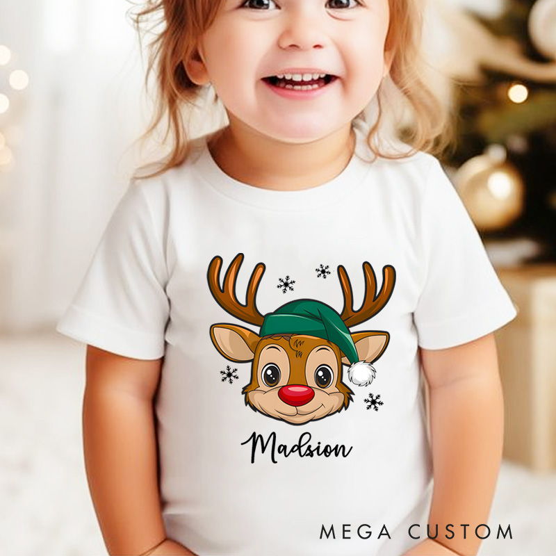 Personalized Reindeer Toddler T-Shirt Christmas Kids Gift