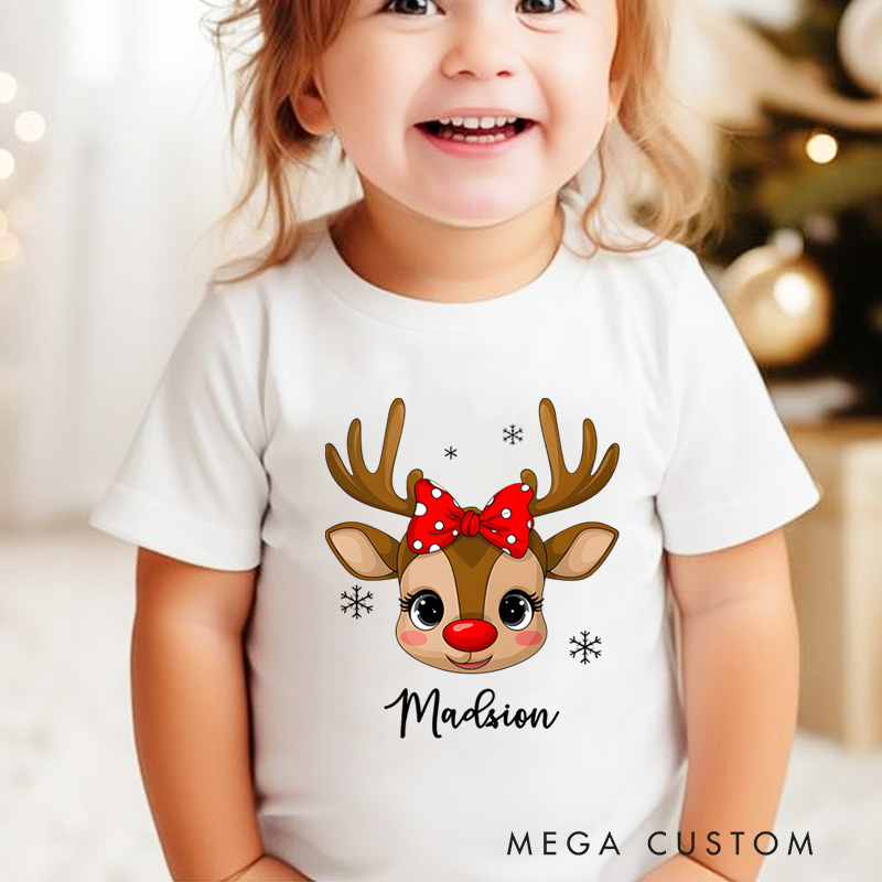 Personalized Reindeer Kids T-Shirt Christmas Kids Gift
