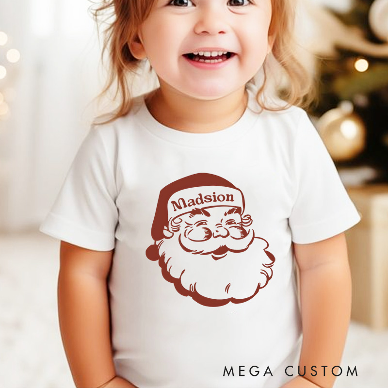 Personalized Retro Santa Kids T-Shirt Holiday Natural Toddler Tee