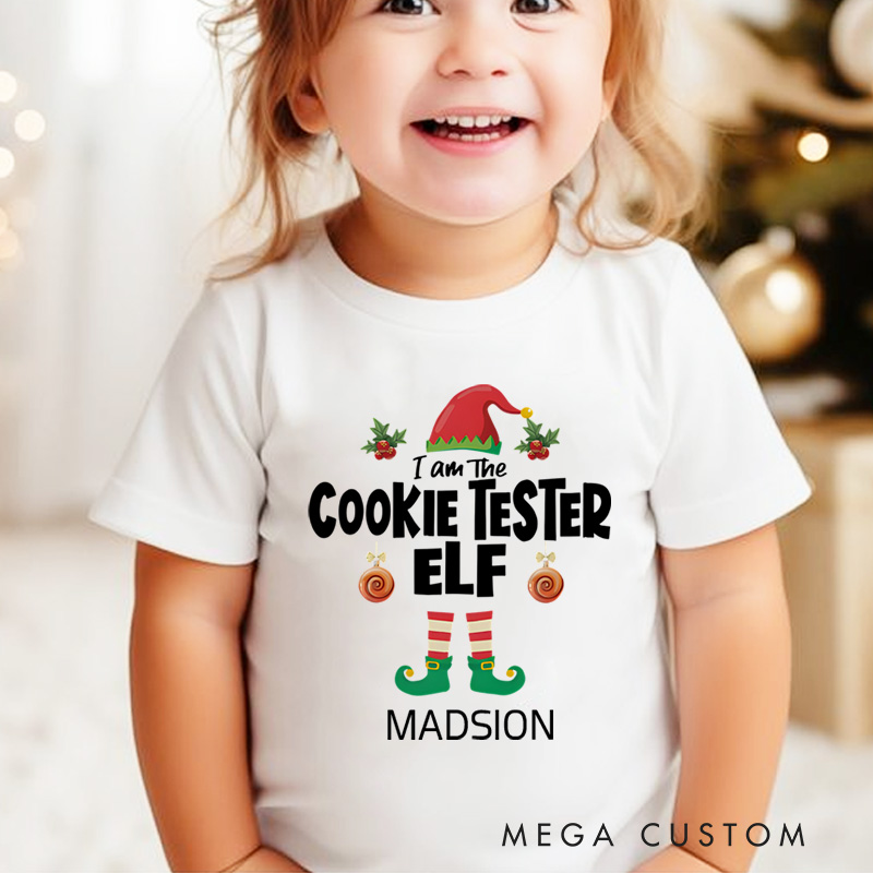Personalized Cookie Tester Elf Matching Christmas Name Kids T-Shirt