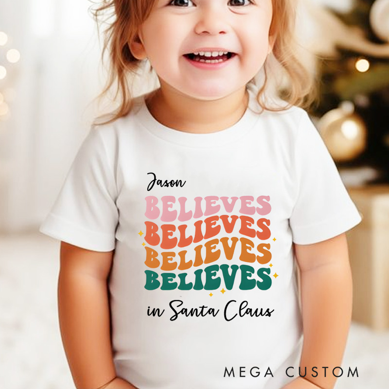 Personalized Retro Believe in Santa Claus Christmas Kids T-Shirt