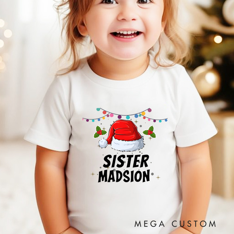 Personalized Cute Funny Santa Hat Christmas Kids T-Shirt Gift for Kids