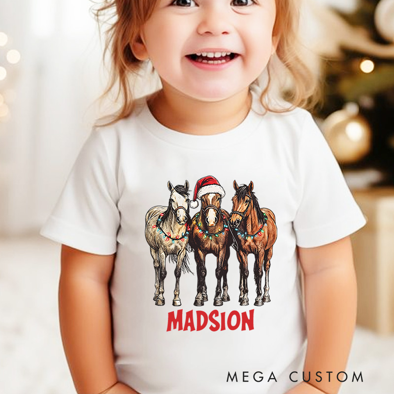 Personalized Horse Christmas Toddler T-Shirt Horse Lover Kids T-Shirt Animal Lover Kids Gift