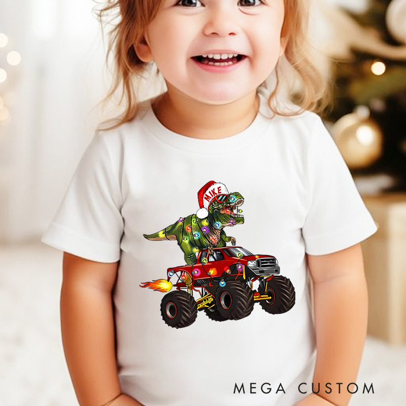 Personalized Dinosaur Christmas T-Shirt Funny Christmas Gift for Kids