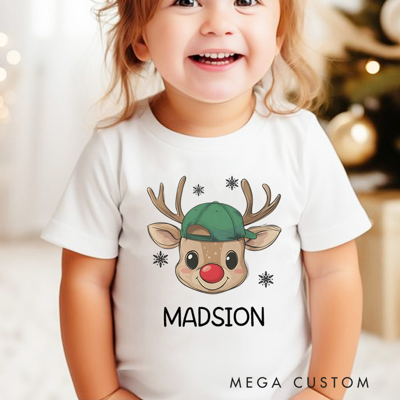 Personalized Reindeer Name Kids Shirt Cute Holiday Shirt Xmas Kids Gift