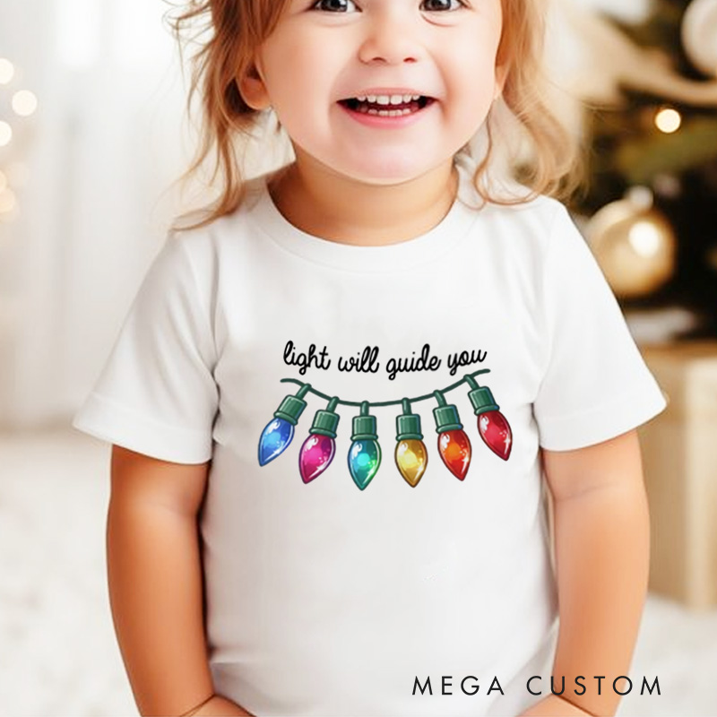 Personalized Festive String Lights with Guiding Message Christmas Kids T-Shirt